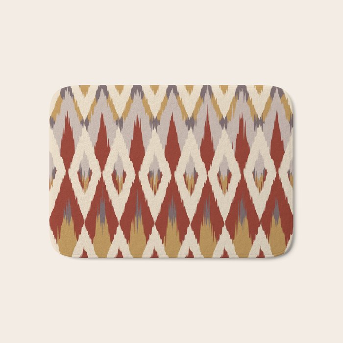 Boho Geometric, Ikat Pattern, Red, Blue, Yellow Bath Mat Gallery Image 1