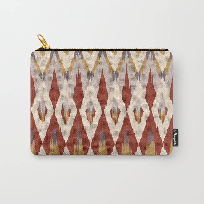 Boho Geometric, Ikat Pattern, Red, Blue, Yellow Carry All Pouch Gallery Image 1
