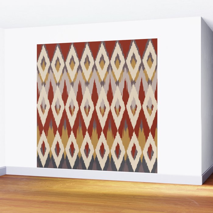 Boho Geometric, Ikat Pattern, Red, Blue, Yellow Wall Mural Gallery Image 2