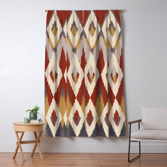 Boho Geometric, Ikat Pattern, Red, Blue, Yellow Window Curtain Gallery Image 5
