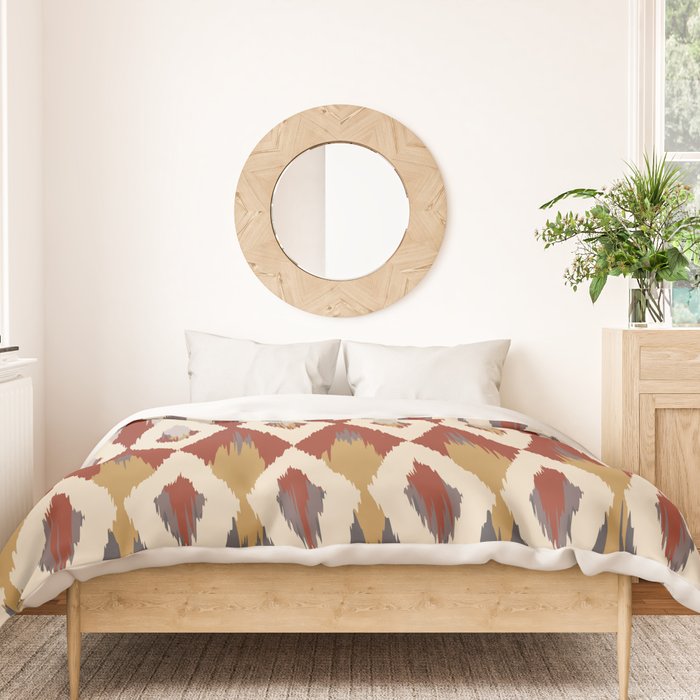 Boho Geometric, Ikat Pattern, Red, Blue, Yellow Duvet Cover Gallery Image 3