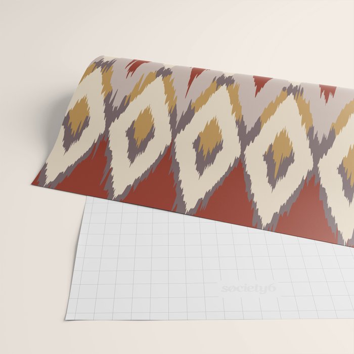 Boho Geometric, Ikat Pattern, Red, Blue, Yellow Wrapping Paper Gallery Image 2