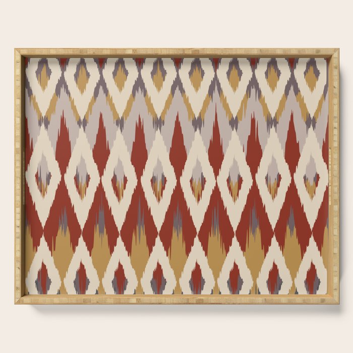 Boho Geometric, Ikat Pattern, Red, Blue, Yellow Serving Tray Gallery Image 1