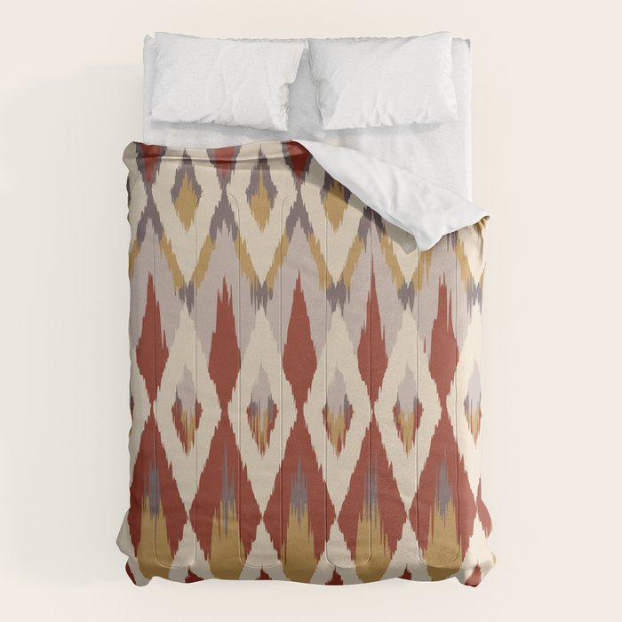 Boho Geometric, Ikat Pattern, Red, Blue, Yellow Comforter Gallery Image 1