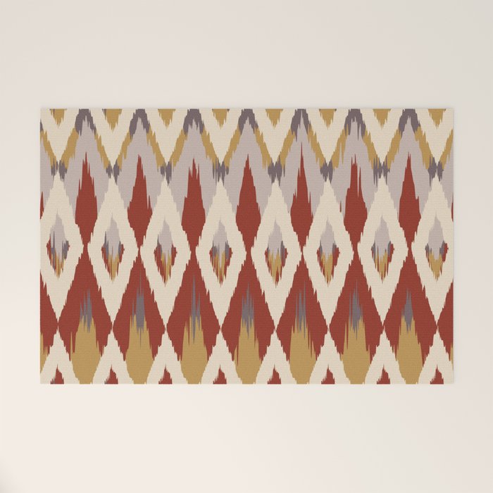 Boho Geometric, Ikat Pattern, Red, Blue, Yellow Welcome Mat Gallery Image 1