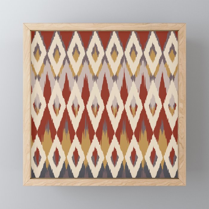 Boho Geometric, Ikat Pattern, Red, Blue, Yellow Mini Art Print Gallery Image 1