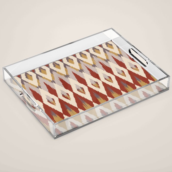 Boho Geometric, Ikat Pattern, Red, Blue, Yellow Acrylic Tray Gallery Image 1