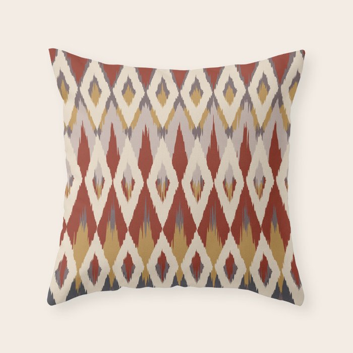 Boho Geometric, Ikat Pattern, Red, Blue, Yellow Throw Pillow Gallery Image 6