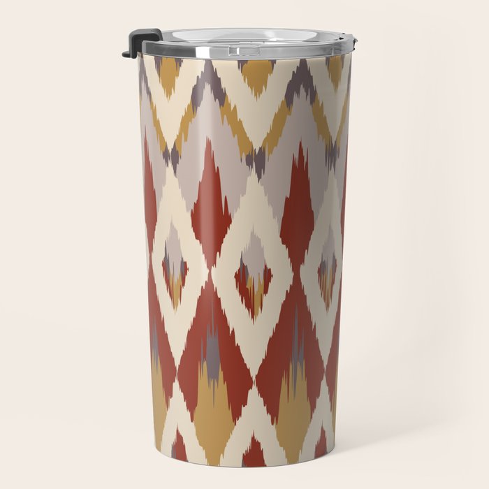 Boho Geometric, Ikat Pattern, Red, Blue, Yellow Travel Mug Gallery Image 3