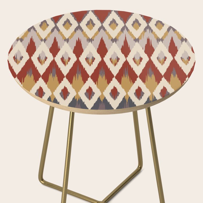Boho Geometric, Ikat Pattern, Red, Blue, Yellow Side Table Gallery Image 2