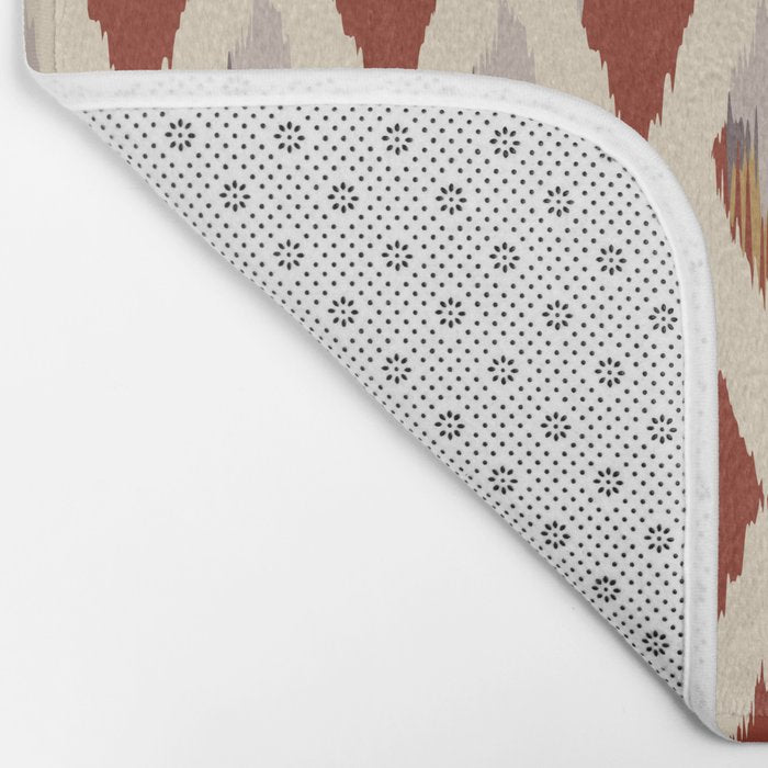Boho Geometric, Ikat Pattern, Red, Blue, Yellow Bath Mat Gallery Image 2