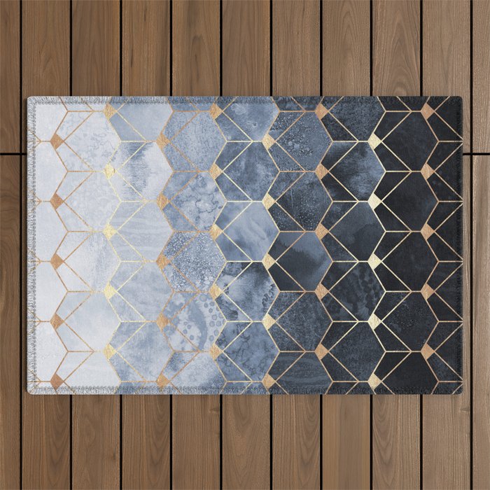 Blue Hexagons And Diamonds Outdoor Rug Gallery Image 1