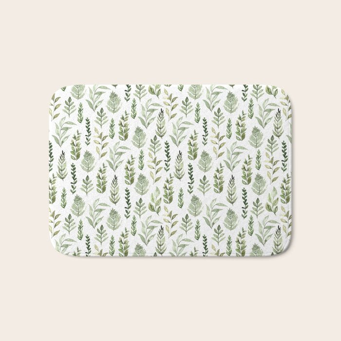 Watercolor leaves Bath Mat Gallery Image 1