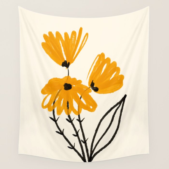 The Cosmo Yellow Flowers 02 Wall Tapestry Gallery Image 1