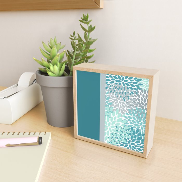 Festive, Floral, Color Block, Teal, Turquoise, Gray Mini Art Print Gallery Image 2