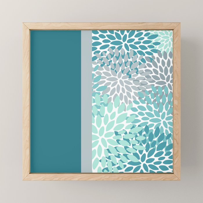 Festive, Floral, Color Block, Teal, Turquoise, Gray Mini Art Print Gallery Image 1