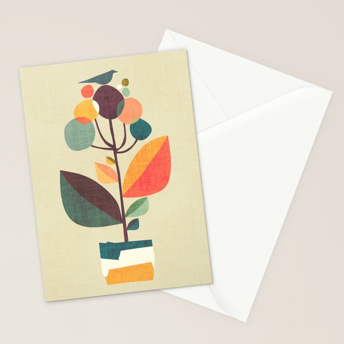 Potted plant with a bird Stationery Card Gallery Image 2