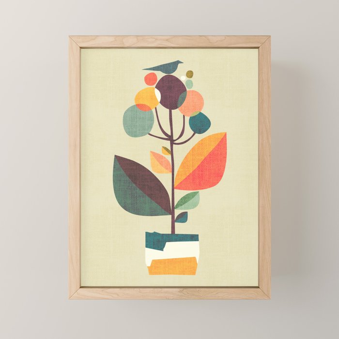 Potted plant with a bird Mini Art Print Gallery Image 1
