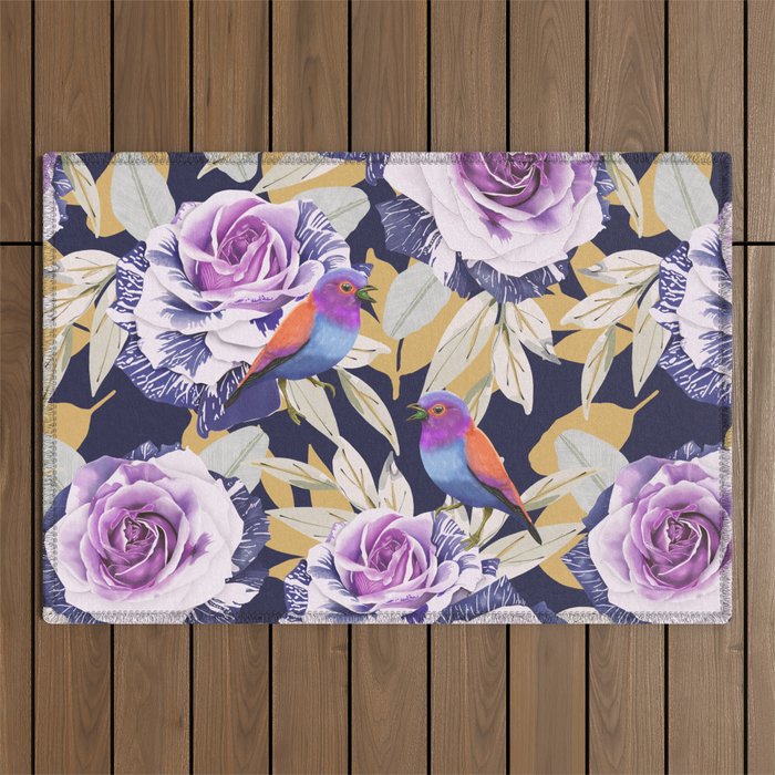 Bird in the rose bush D Outdoor Rug Gallery Image 1