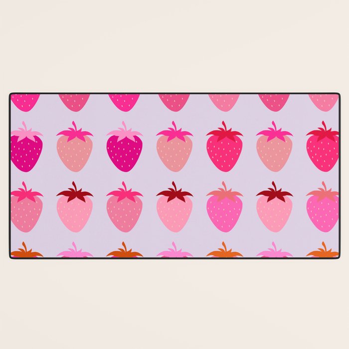 Les Fraises | 03 - Abstract Retro Fruit, Pink And Purple Print Preppy Strawberries Desk Mat Gallery Image 3