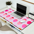 Les Fraises | 03 - Abstract Retro Fruit, Pink And Purple Print Preppy Strawberries Desk Mat Gallery Image 2