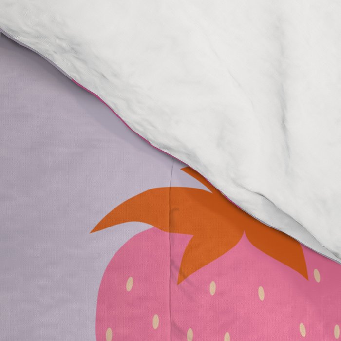 Les Fraises | 03 - Abstract Retro Fruit, Pink And Purple Print Preppy Strawberries Comforter Gallery Image 4