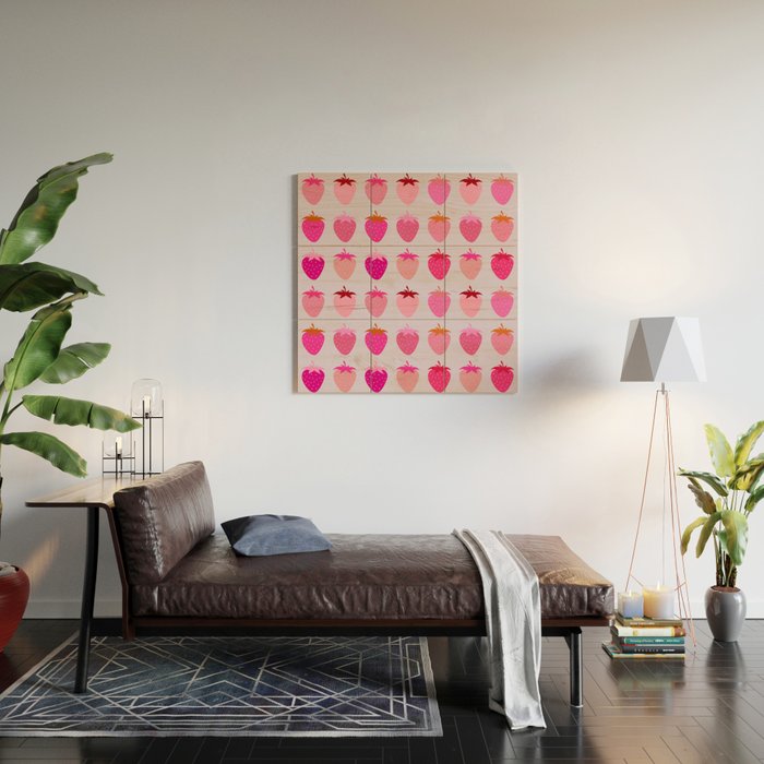 Les Fraises | 03 - Abstract Retro Fruit, Pink And Purple Print Preppy Strawberries Wood Wall Art Gallery Image 2