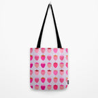 Les Fraises | 03 - Abstract Retro Fruit, Pink And Purple Print Preppy Strawberries Tote Bag Gallery Image 2