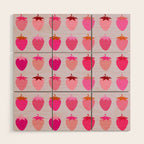 Les Fraises | 03 - Abstract Retro Fruit, Pink And Purple Print Preppy Strawberries Wood Wall Art Gallery Image 1