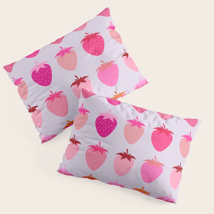 Les Fraises | 03 - Abstract Retro Fruit, Pink And Purple Print Preppy Strawberries Pillow Sham Gallery Image 1