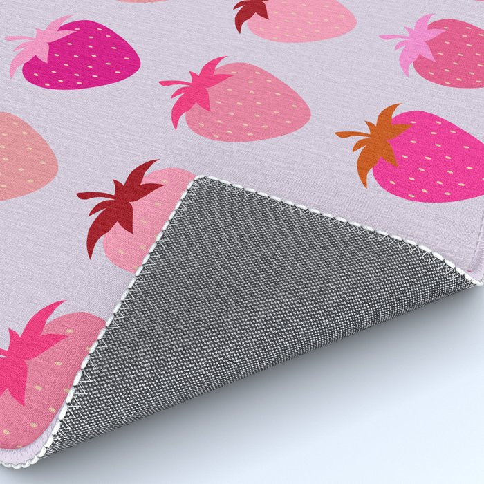 Les Fraises | 03 - Abstract Retro Fruit, Pink And Purple Print Preppy Strawberries Rug Gallery Image 4