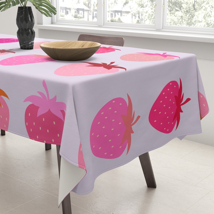 Les Fraises | 03 - Abstract Retro Fruit, Pink And Purple Print Preppy Strawberries Tablecloth Gallery Image 3