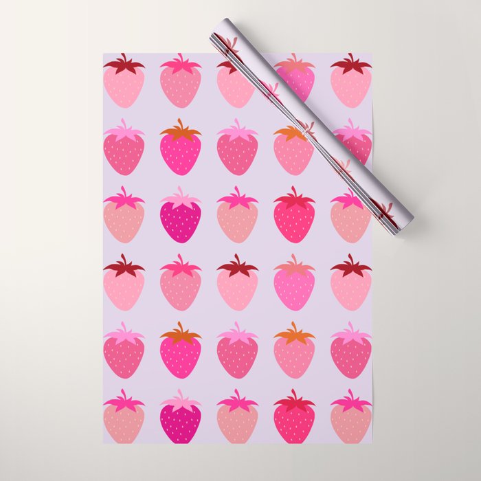 Les Fraises | 03 - Abstract Retro Fruit, Pink And Purple Print Preppy Strawberries Wrapping Paper Gallery Image 1