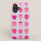 Les Fraises | 03 - Abstract Retro Fruit, Pink And Purple Print Preppy Strawberries iPhone Case Gallery Image 1