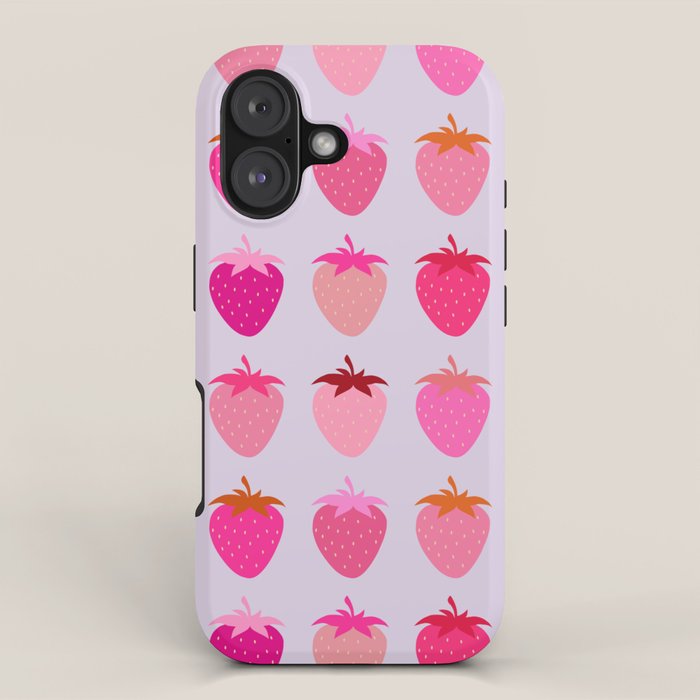 Les Fraises | 03 - Abstract Retro Fruit, Pink And Purple Print Preppy Strawberries iPhone Case Gallery Image 1