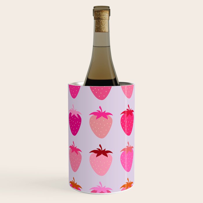 Les Fraises | 03 - Abstract Retro Fruit, Pink And Purple Print Preppy Strawberries Wine Chiller Gallery Image 1