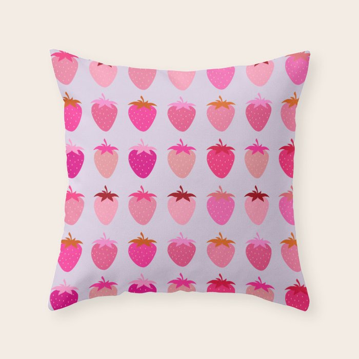 Les Fraises | 03 - Abstract Retro Fruit, Pink And Purple Print Preppy Strawberries Throw Pillow Gallery Image 1