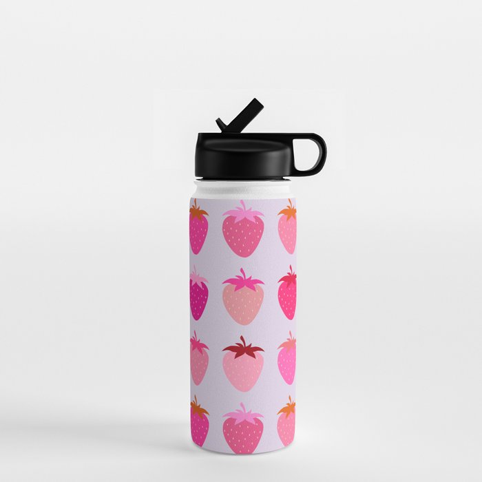 Les Fraises | 03 - Abstract Retro Fruit, Pink And Purple Print Preppy Strawberries Water Bottle Gallery Image 1