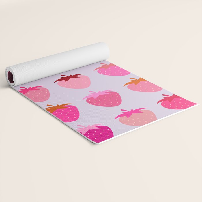 Les Fraises | 03 - Abstract Retro Fruit, Pink And Purple Print Preppy Strawberries Yoga Mat Gallery Image 2