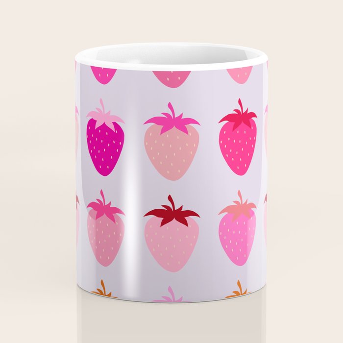 Les Fraises | 03 - Abstract Retro Fruit, Pink And Purple Print Preppy Strawberries Coffee Mug Gallery Image 4