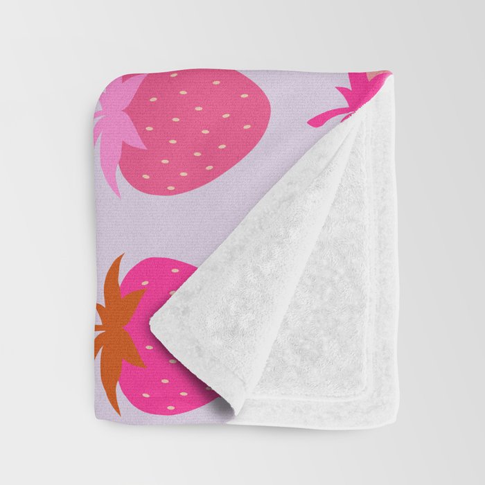 Les Fraises | 03 - Abstract Retro Fruit, Pink And Purple Print Preppy Strawberries Throw Blanket Gallery Image 3