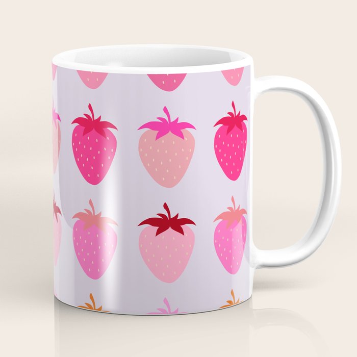 Les Fraises | 03 - Abstract Retro Fruit, Pink And Purple Print Preppy Strawberries Coffee Mug Gallery Image 1
