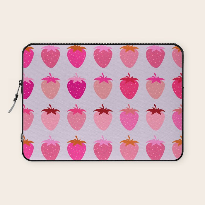 Les Fraises | 03 - Abstract Retro Fruit, Pink And Purple Print Preppy Strawberries Laptop Sleeve Gallery Image 1
