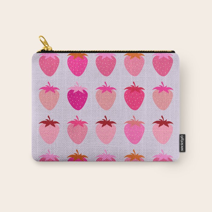 Les Fraises | 03 - Abstract Retro Fruit, Pink And Purple Print Preppy Strawberries Carry All Pouch Gallery Image 1