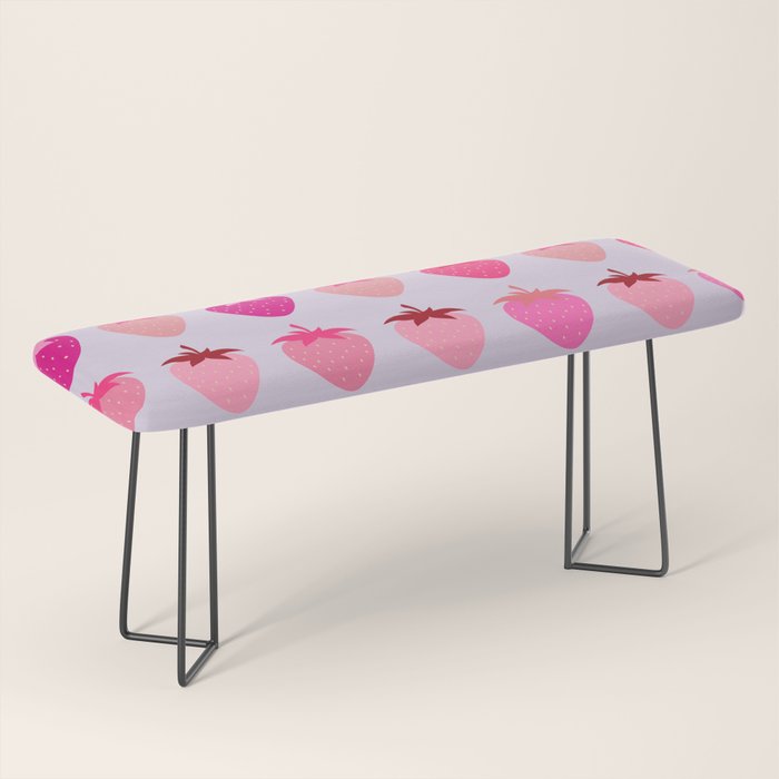 Les Fraises | 03 - Abstract Retro Fruit, Pink And Purple Print Preppy Strawberries Bench Gallery Image 1