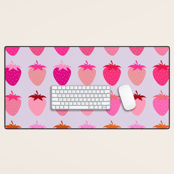 Les Fraises | 03 - Abstract Retro Fruit, Pink And Purple Print Preppy Strawberries Desk Mat Gallery Image 1