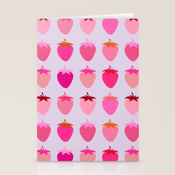 Les Fraises | 03 - Abstract Retro Fruit, Pink And Purple Print Preppy Strawberries Stationery Card Gallery Image 2