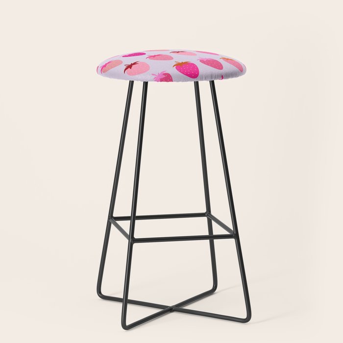 Les Fraises | 03 - Abstract Retro Fruit, Pink And Purple Print Preppy Strawberries Stool Gallery Image 1