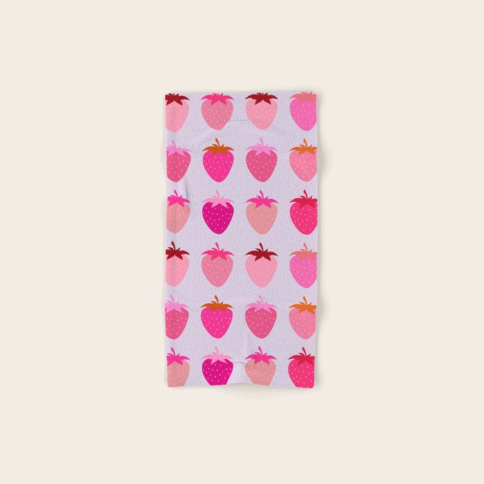 Les Fraises | 03 - Abstract Retro Fruit, Pink And Purple Print Preppy Strawberries Bath Towel Gallery Image 1