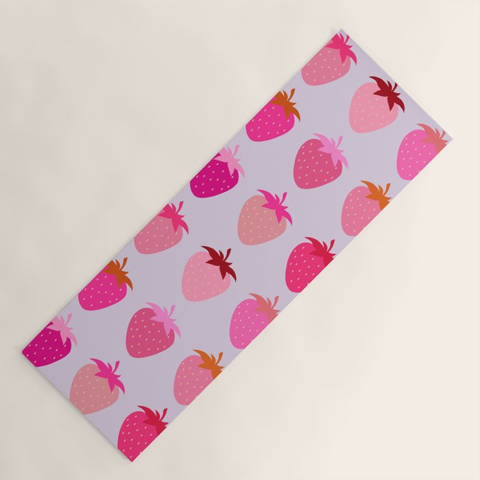 Les Fraises | 03 - Abstract Retro Fruit, Pink And Purple Print Preppy Strawberries Yoga Mat Gallery Image 1